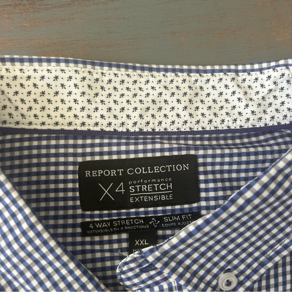 ➕Report Collection Navy and White Checkered Shirt stretch material long sleeves - Picture 9 of 10